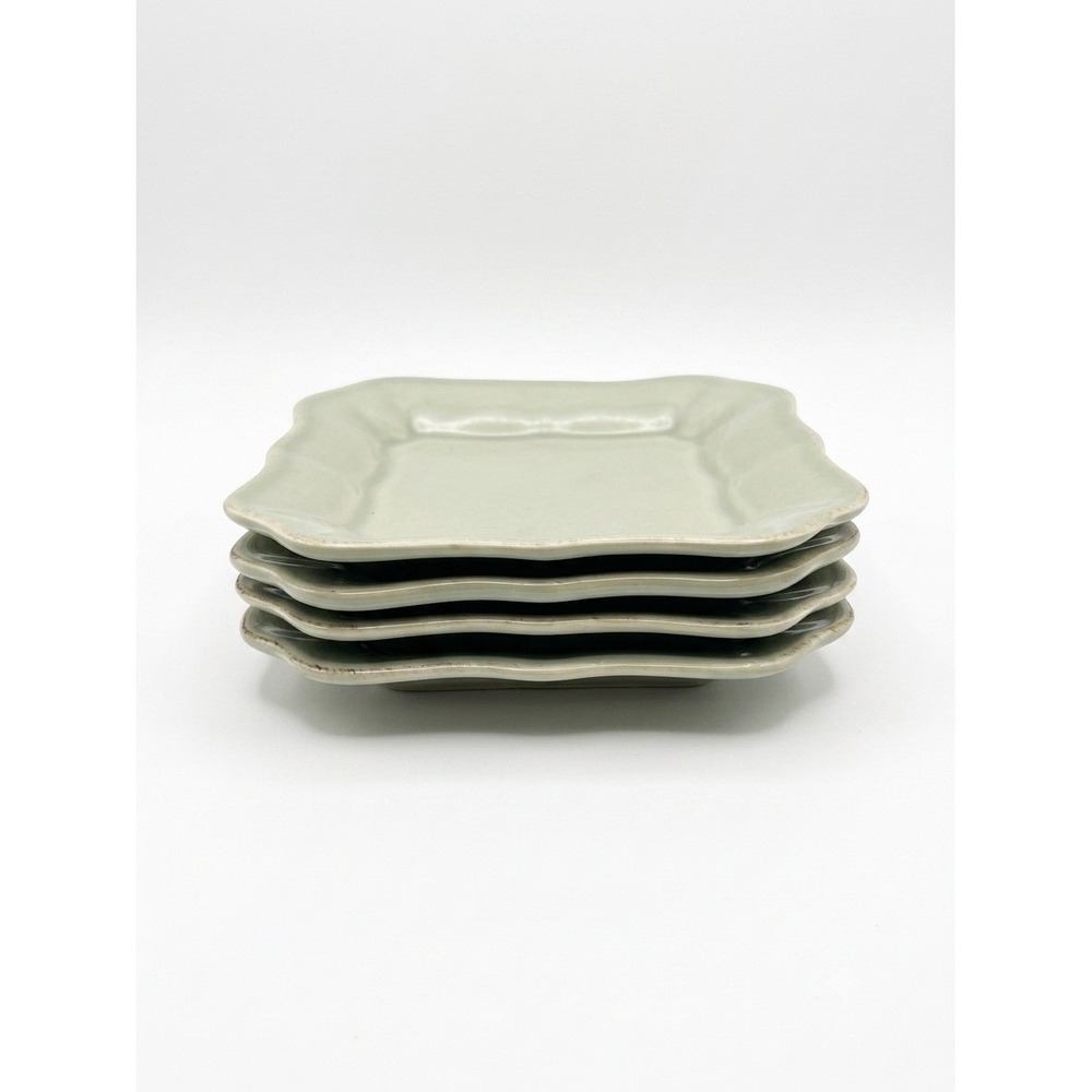 Pottery Barn Portugal Green 5" Dessert Plates Square Scalloped Set of 4 Retired